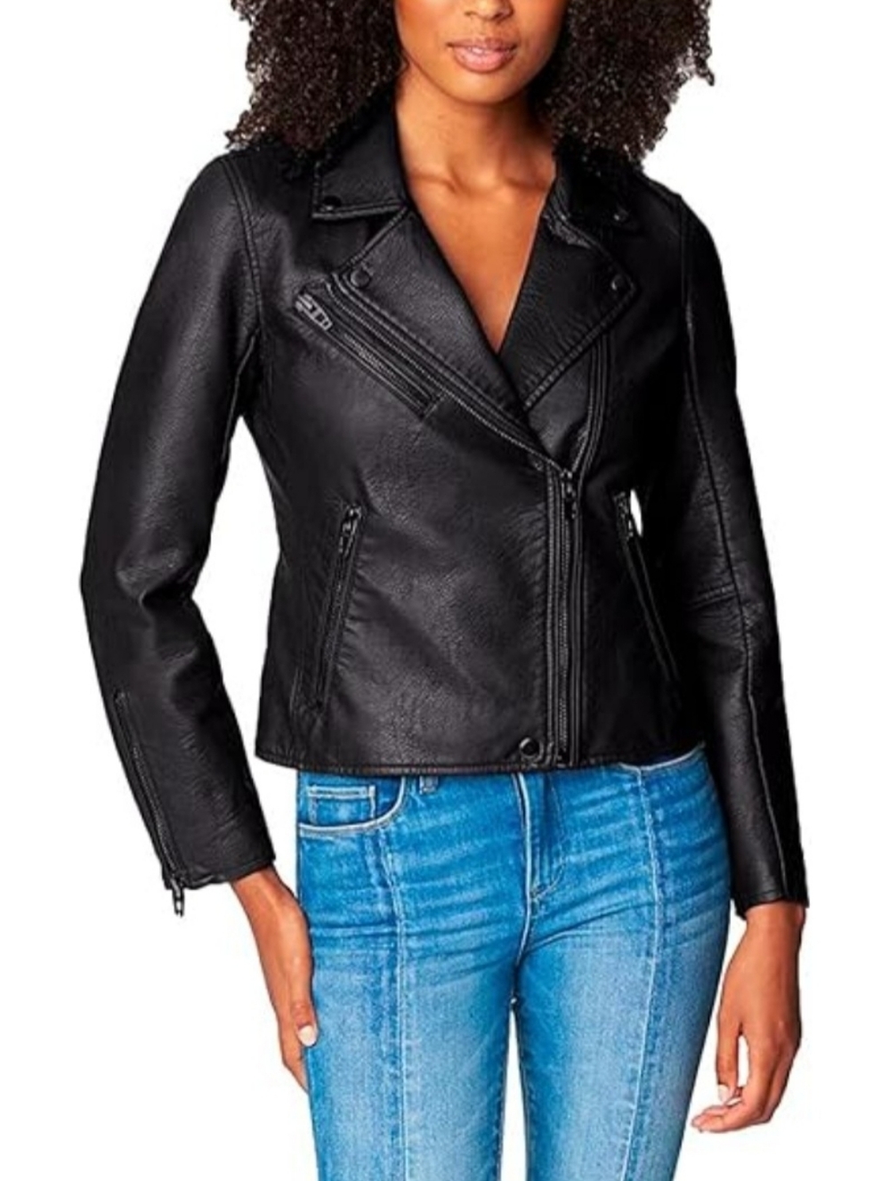 Jou Jou Women’s Black Asymmetrical Faux Leather Moto Jacket Size XL